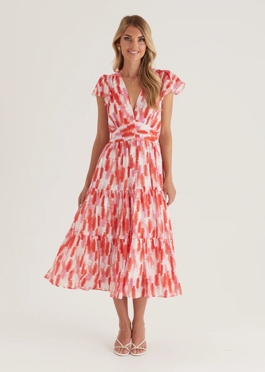 Gatsby Midi Dress - Red Splash