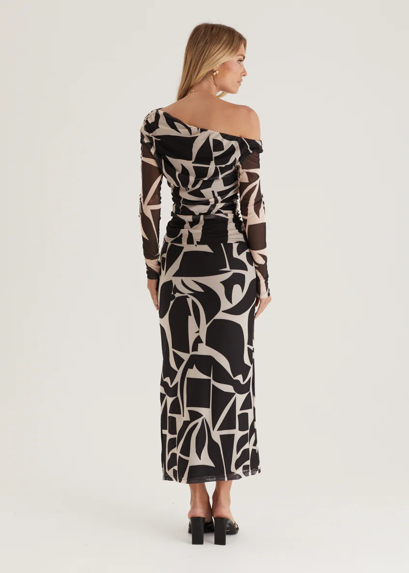 Mimi Mesh Maxi Skirt - Black Abstract