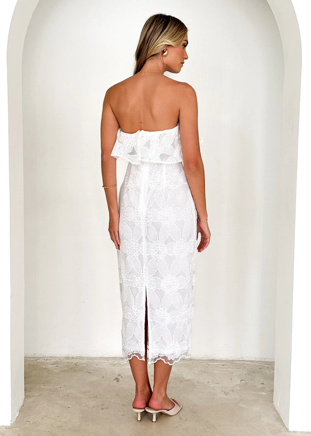 Zara Strapless Midi Dress - White Lace