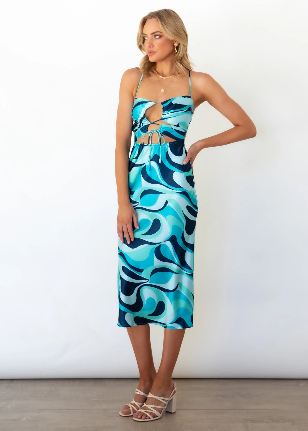 Fade Cut-Out Midi Dress - Blue Print