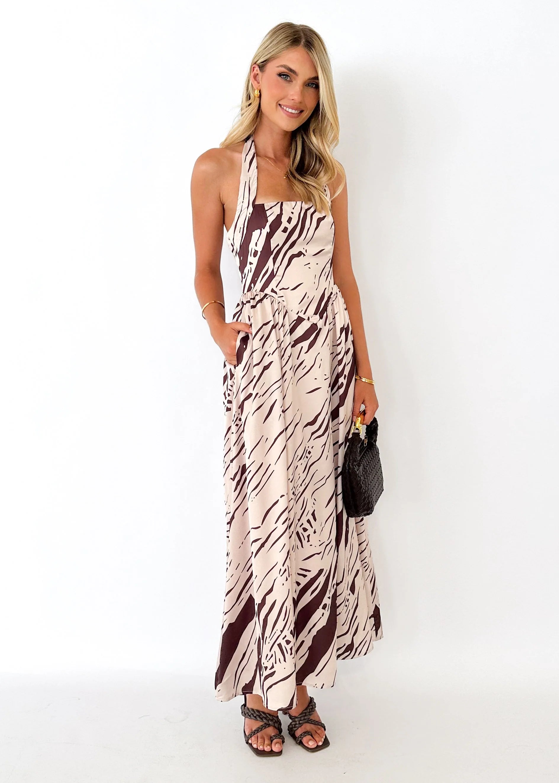 Eriot Halter Maxi Dress - Chocolate Abstract