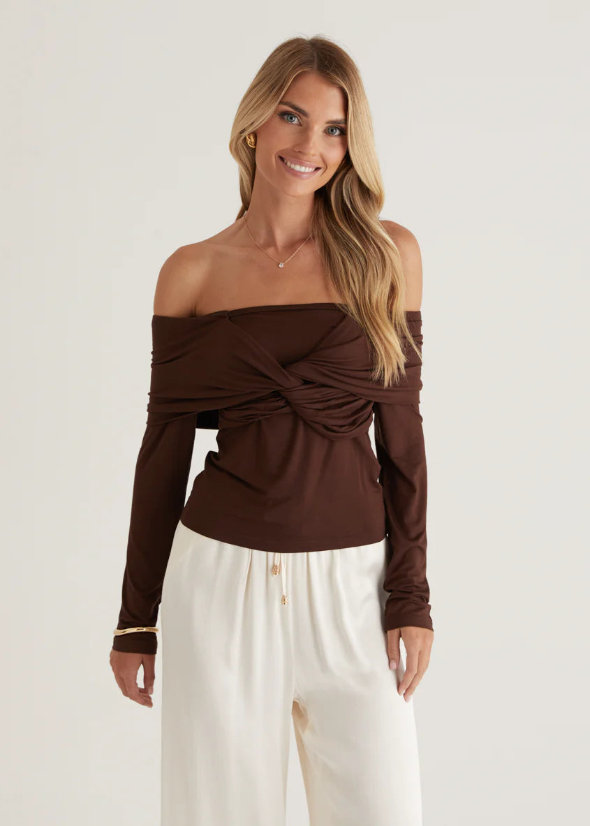 Saira Jersey Top - Chocolate