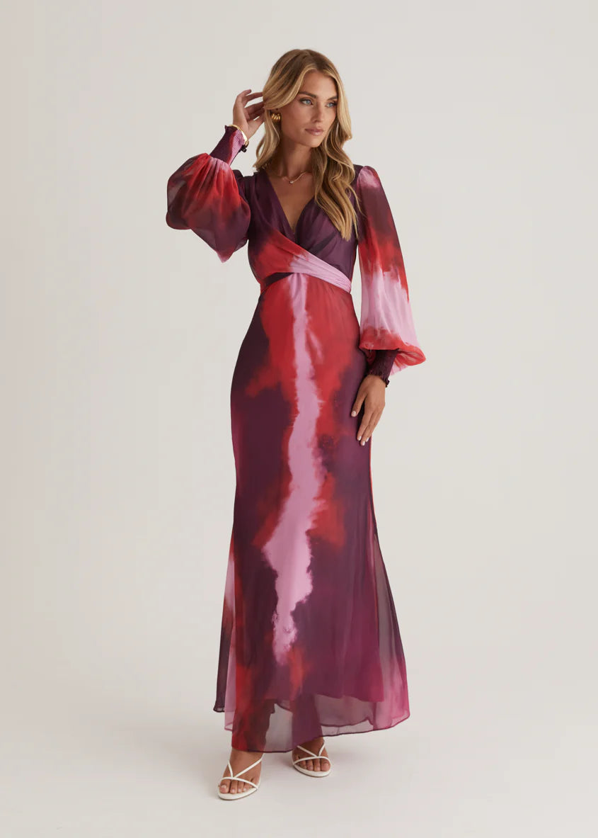 Camellia Midi Dress - Plum Tie Dye