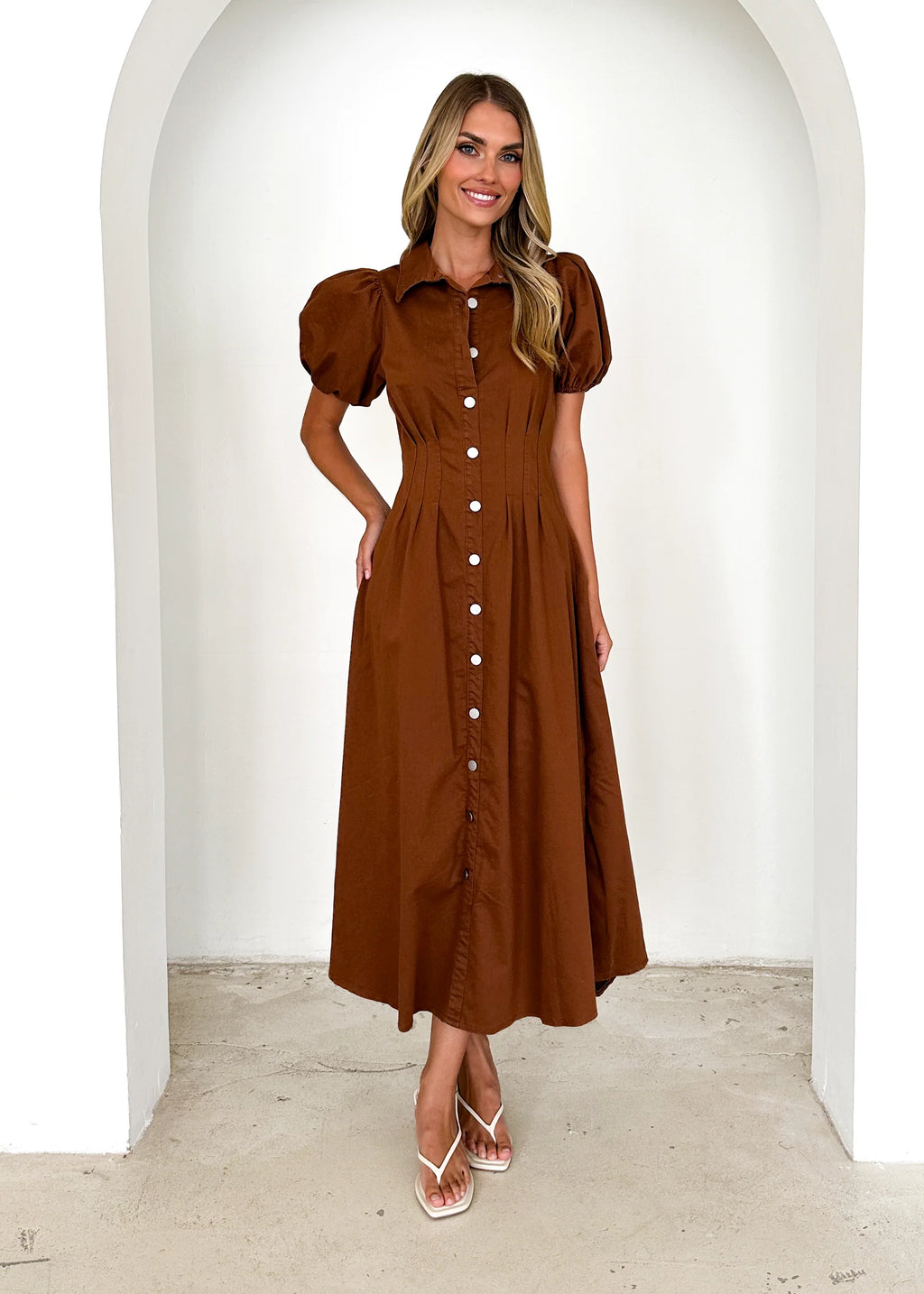 Acer Denim Midi Dress - Brown
