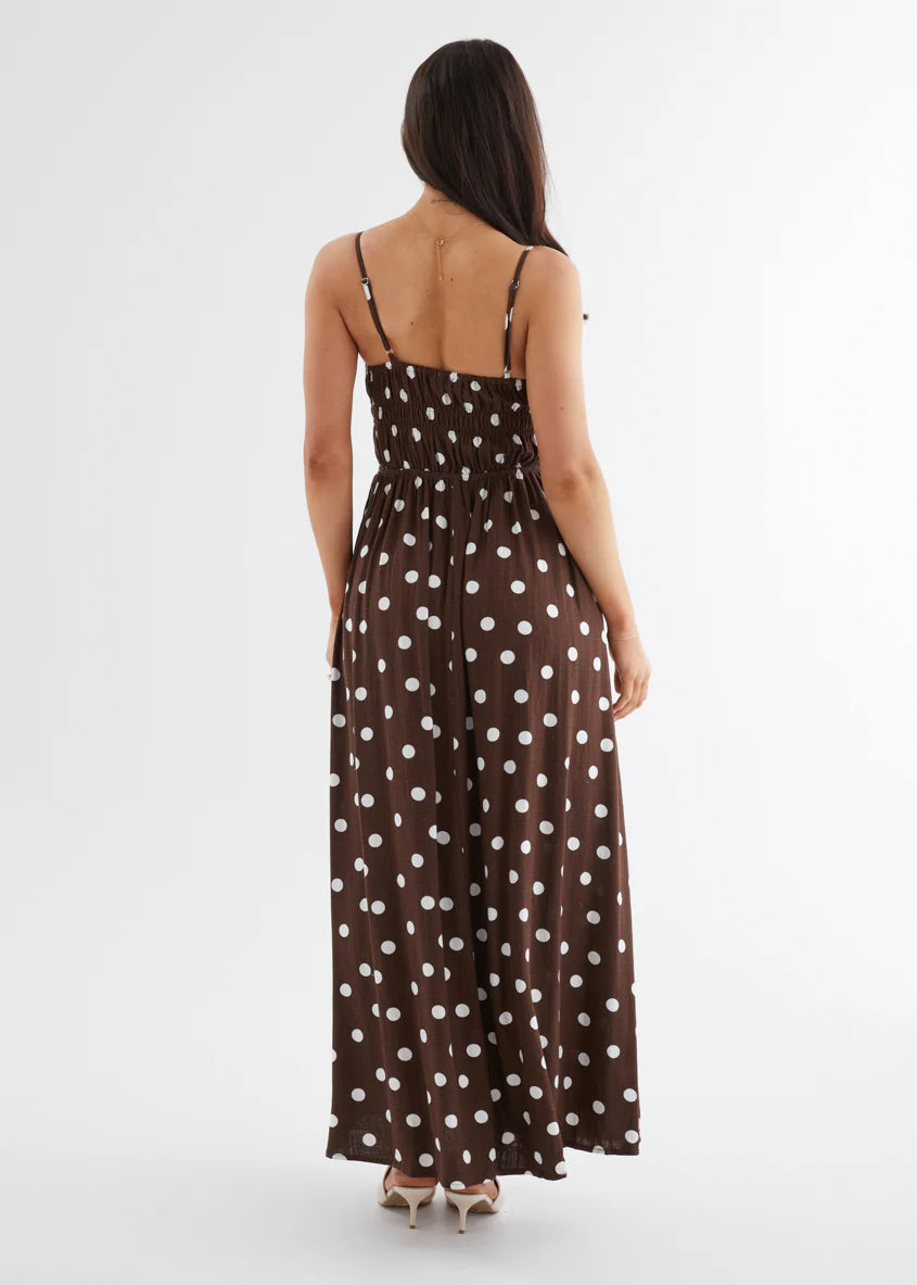 Nina Maxi Dress - Choc Polka