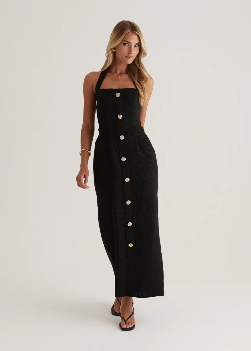 Marina Halter Midi Dress - Black