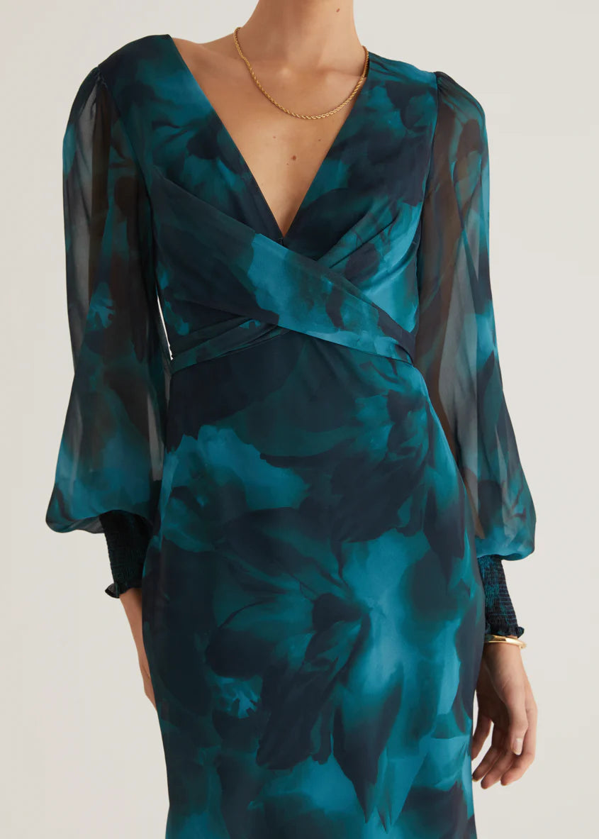 Camellia Midi Dress - Deep Lagoon