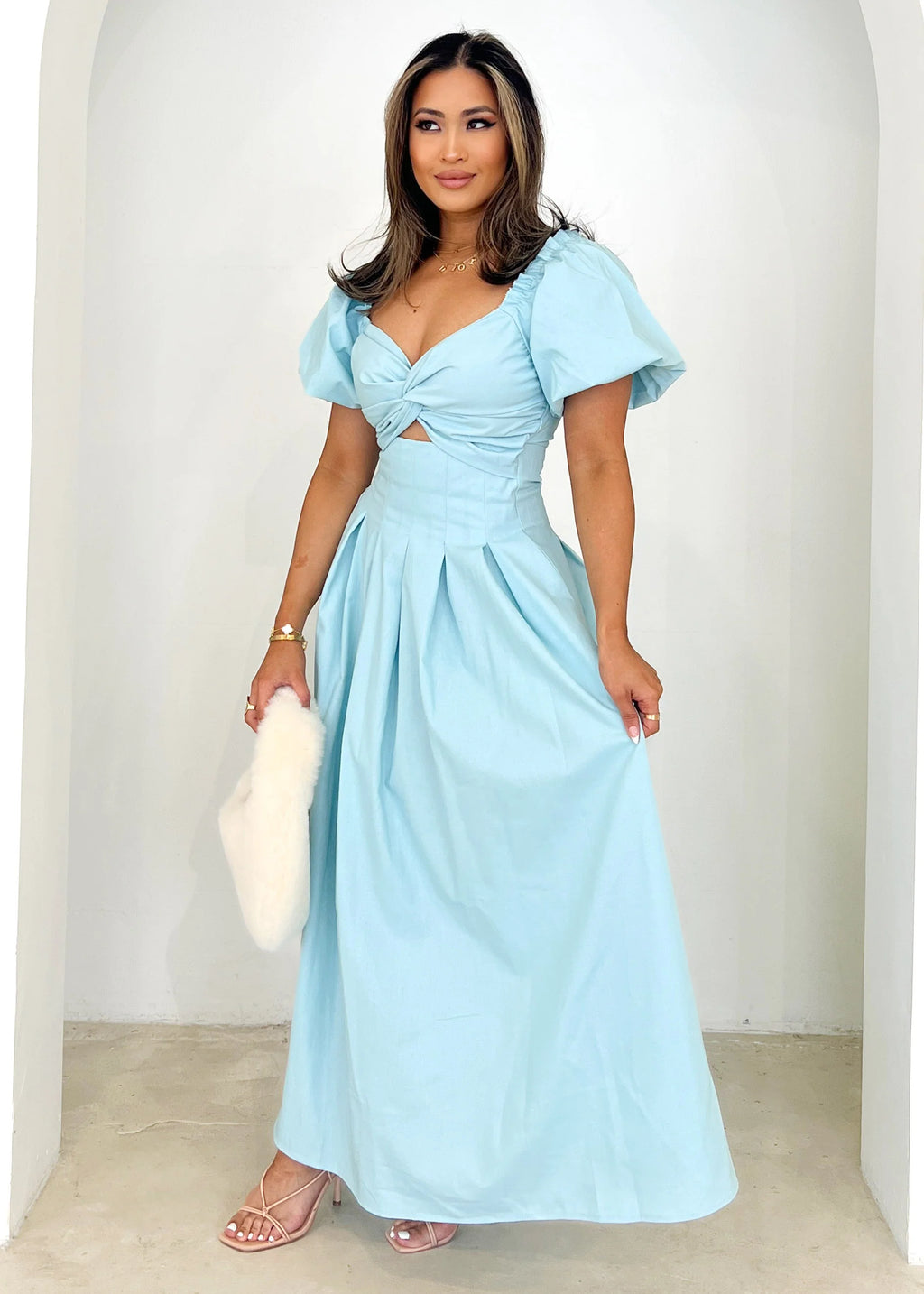 Larttie Off Shoulder Midi Dress - Powder Blue