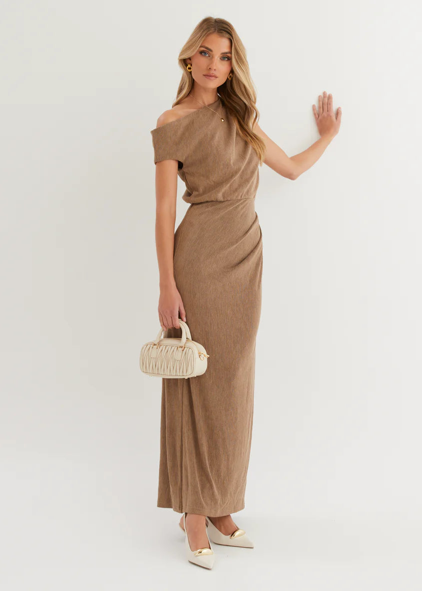 Tarni One Shoulder Maxi Dress - Chocolate