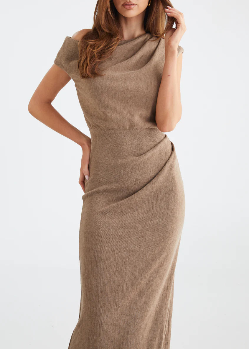 Tarni One Shoulder Maxi Dress - Chocolate