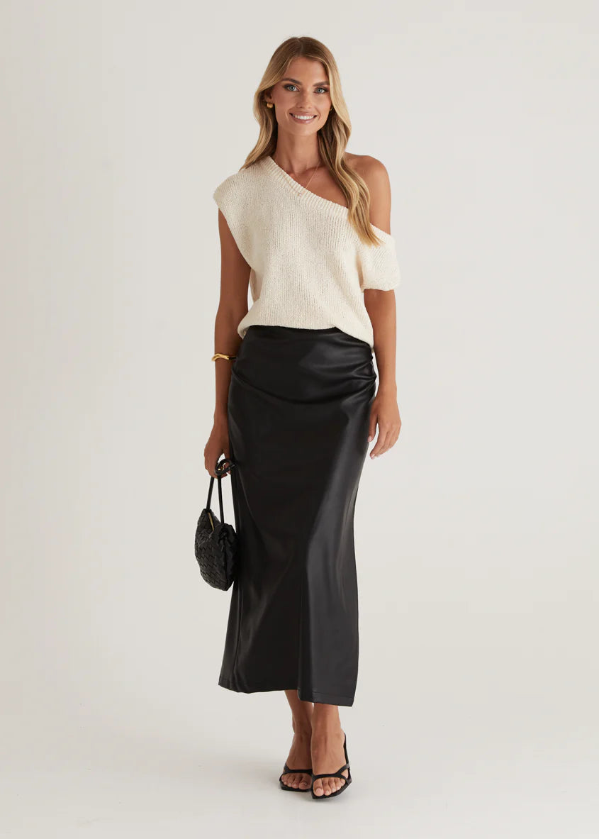 Whisky PU Midi Skirt - Black