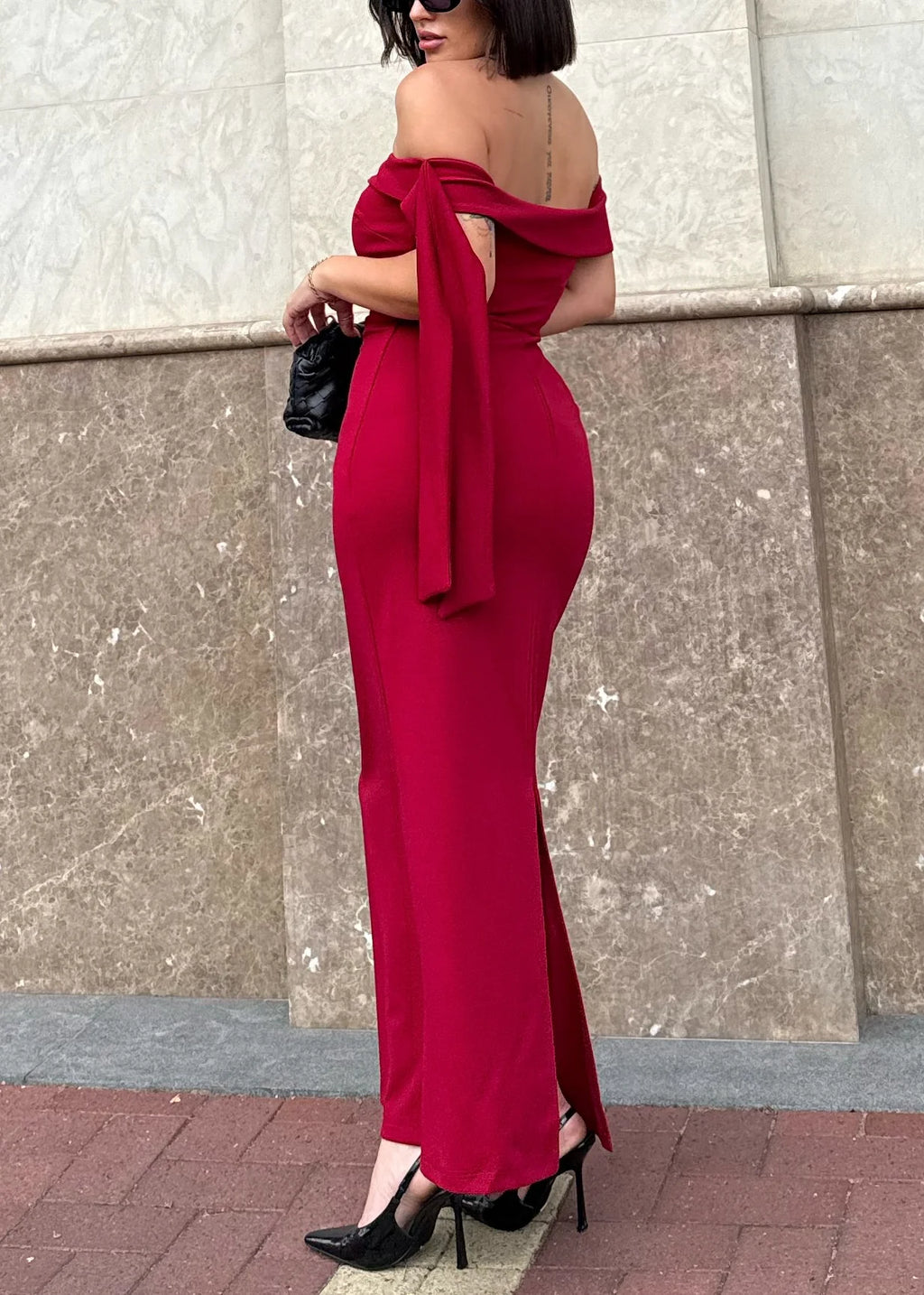 Renia Off Shoulder Maxi Dress - Cherry