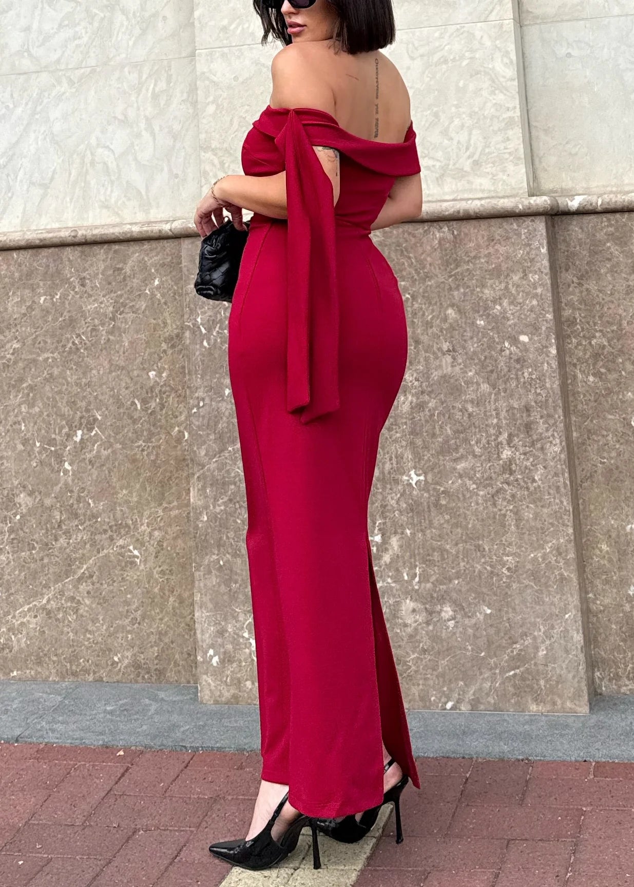 Renia Off Shoulder Maxi Dress - Cherry
