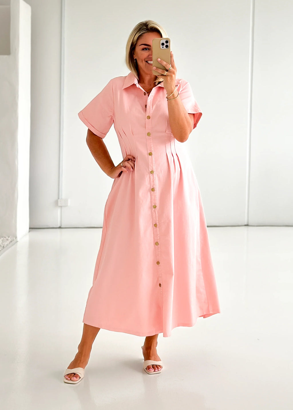 Annika Denim Midi Dress - Pink