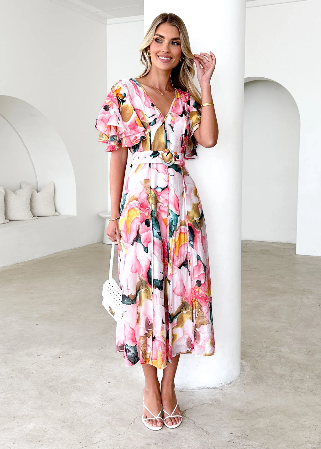 Callie Midi Dress - Geranium Pink