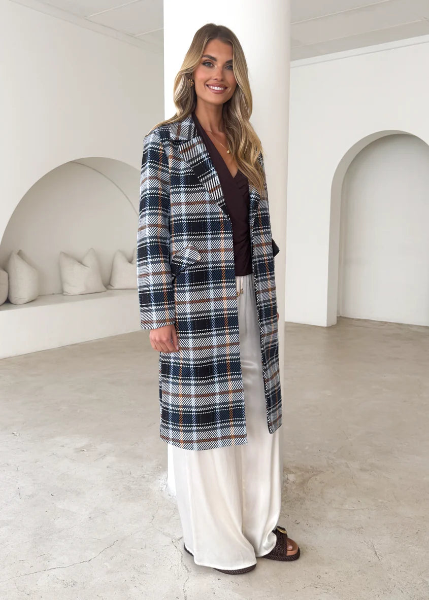 Cyan Coat - Navy Check