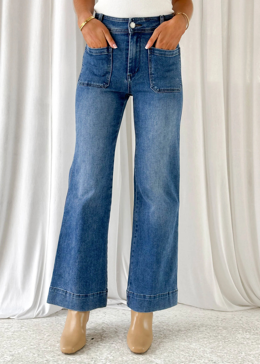 Zekroe Wide Leg Jeans - Mid Blue