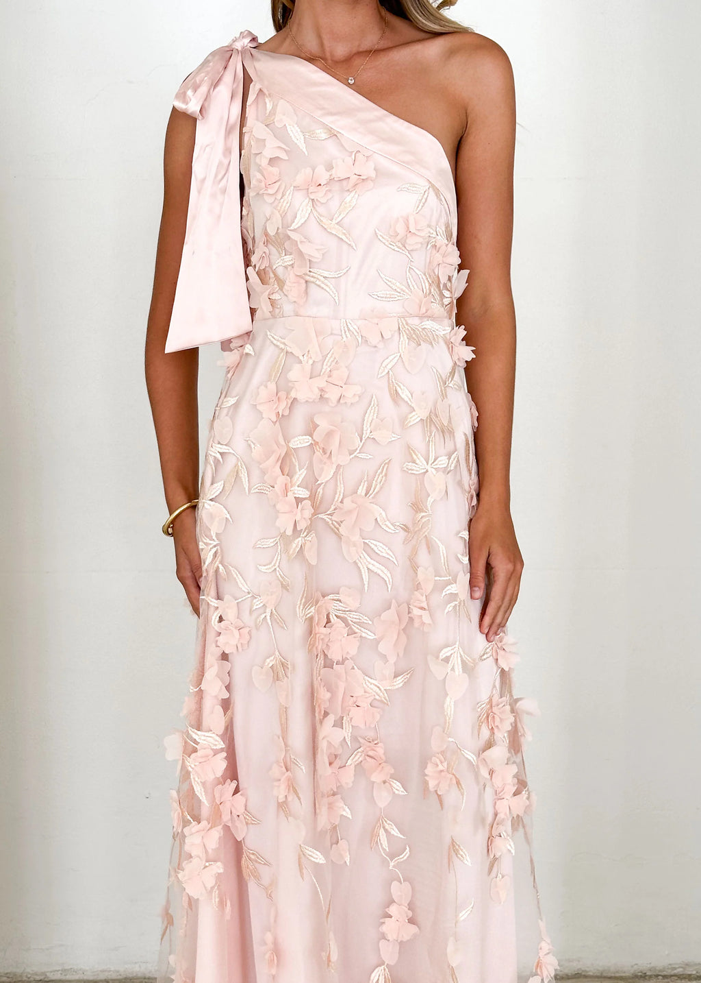 Devotion One Shoulder Midi Dress - Blush