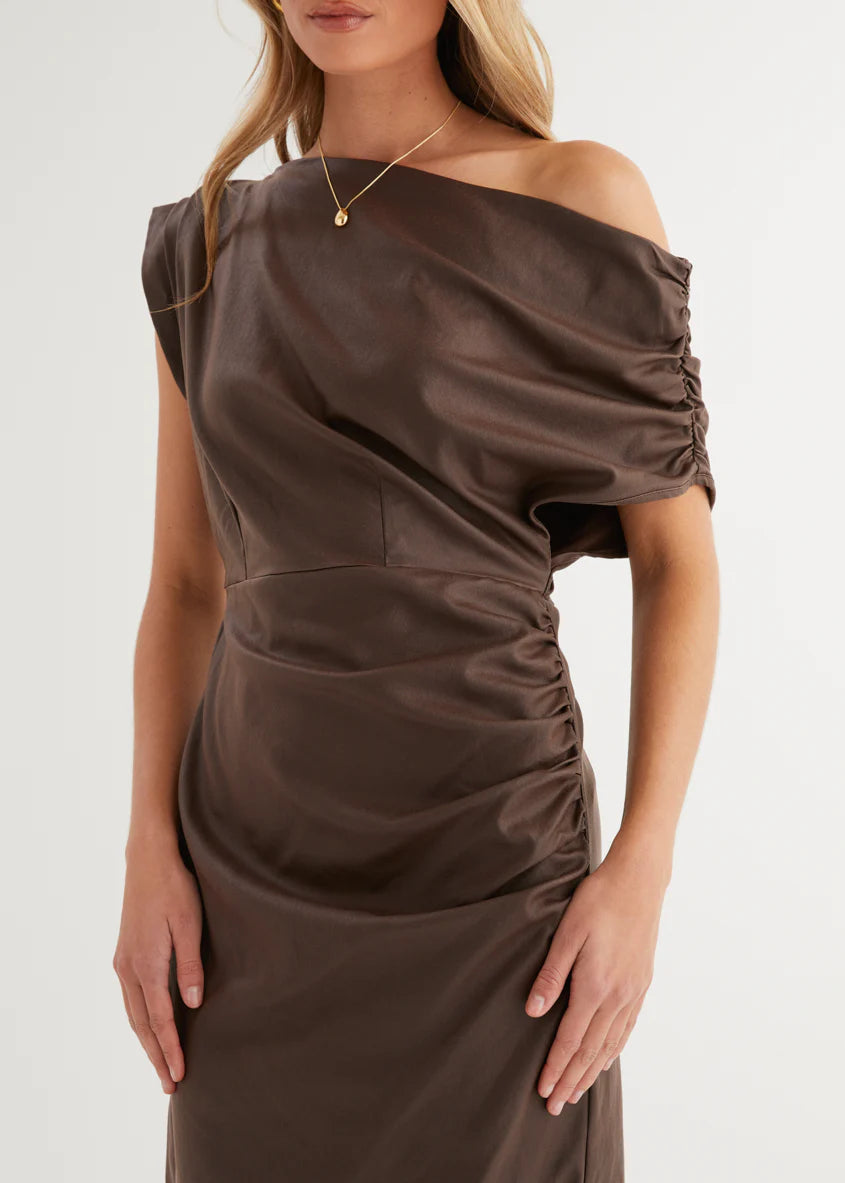 Estro Coated Midi Dress - Chocolate