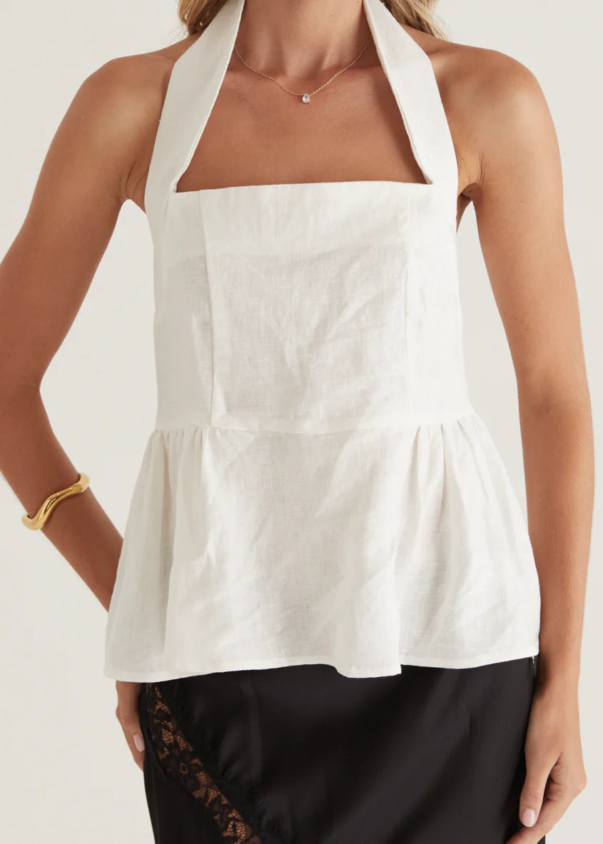 Lilou Halter Linen Top - Off White