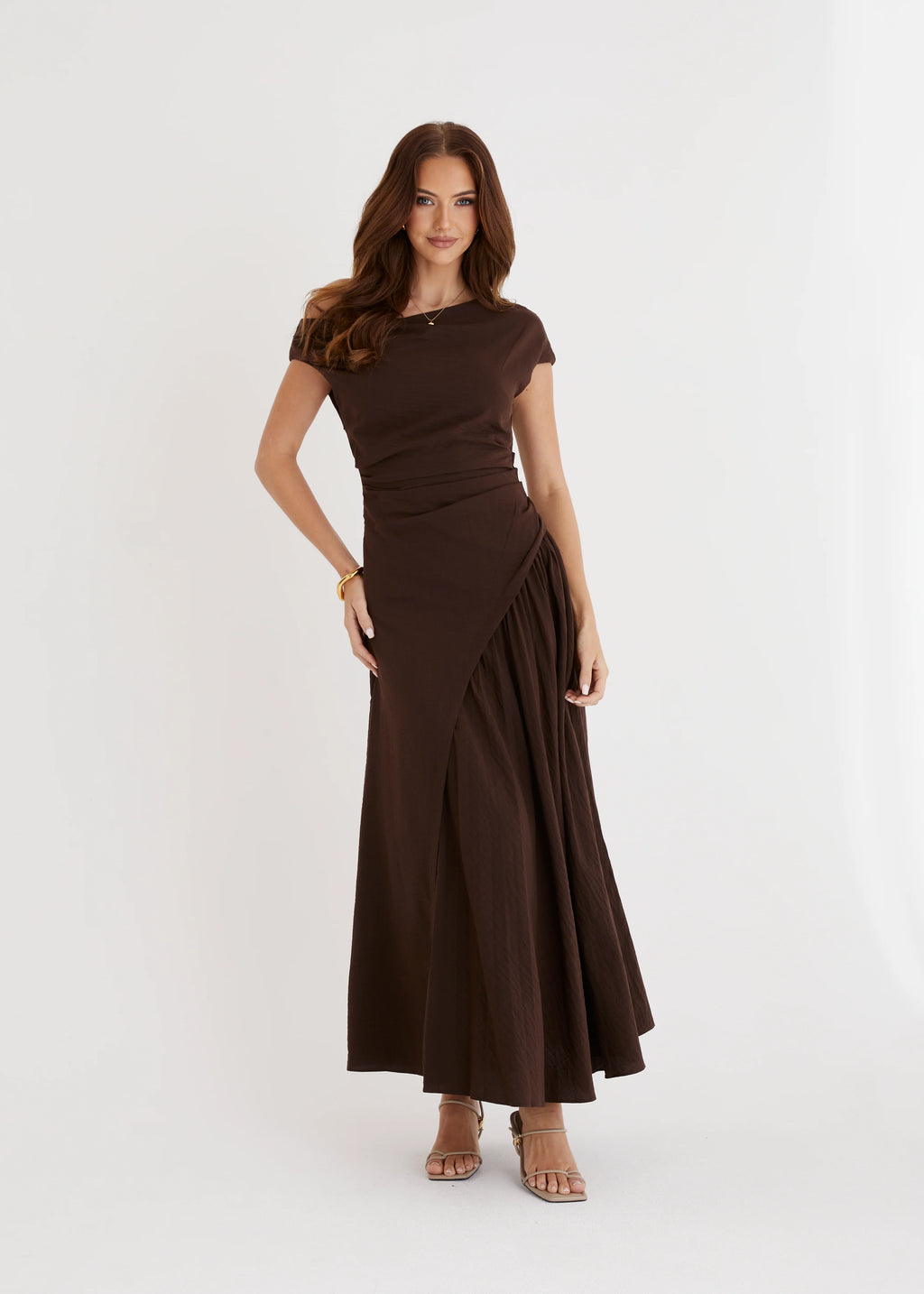 Tropicali Drop Shoulder Maxi Dress - Chocolate