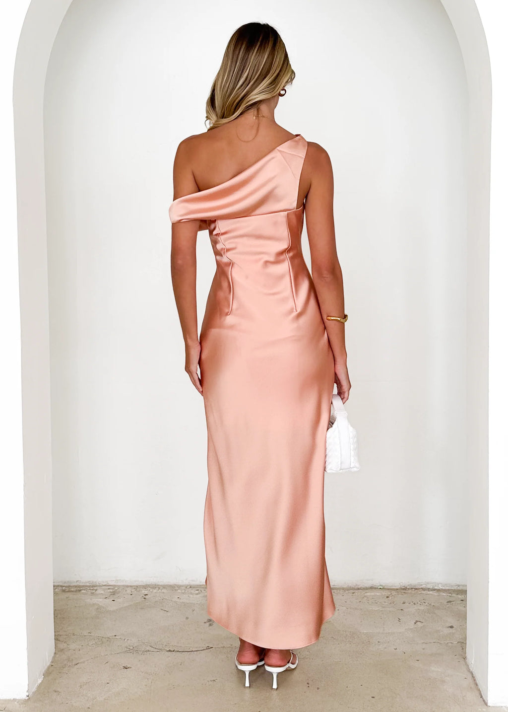 Draela One Shoulder Midi Dress - Peach