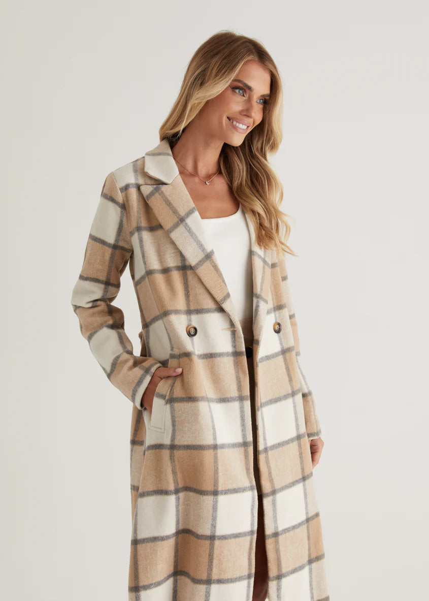Krizzie Coat - Beige Check