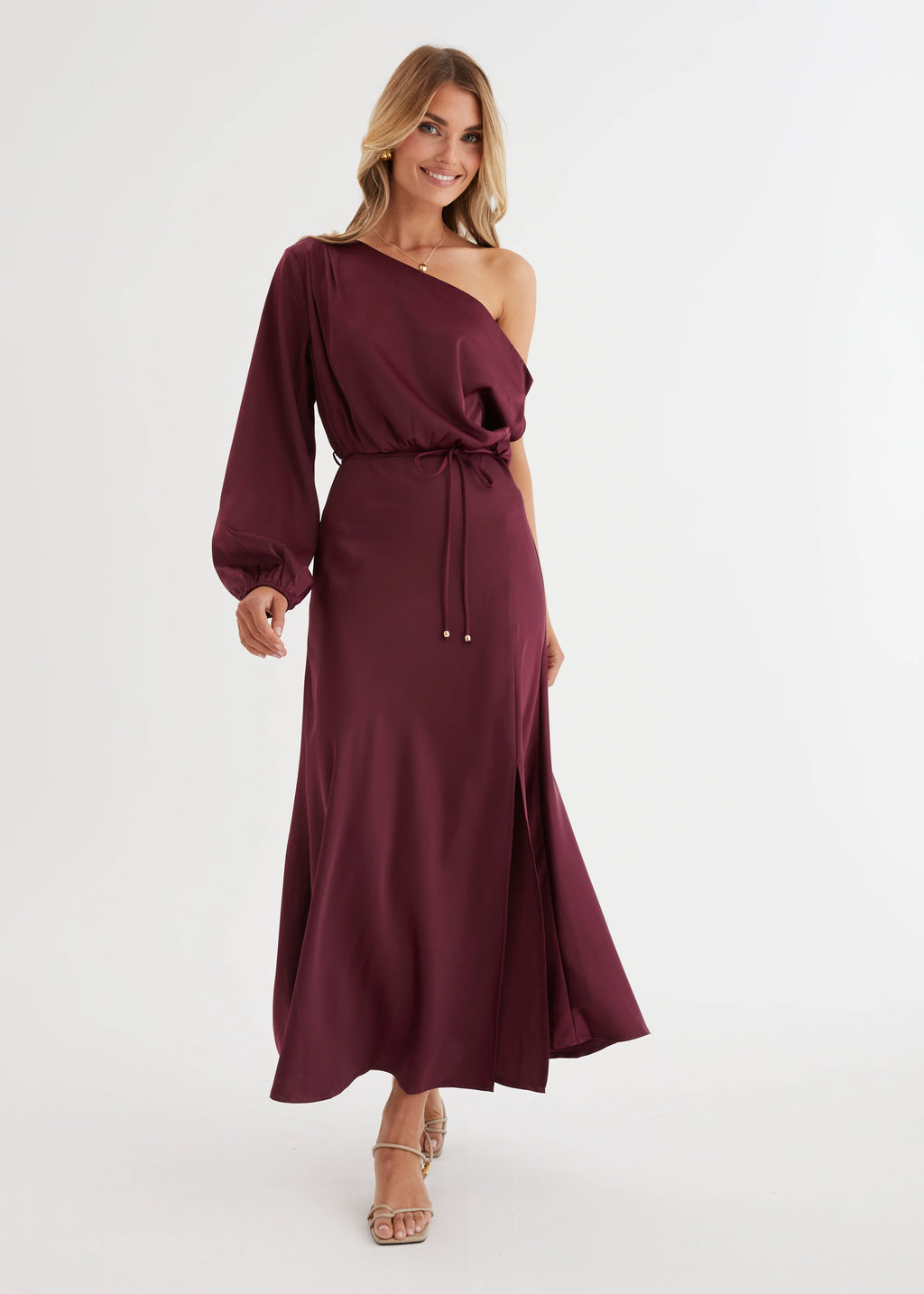 Skylah Drop Shoulder Midi Dress - Wine