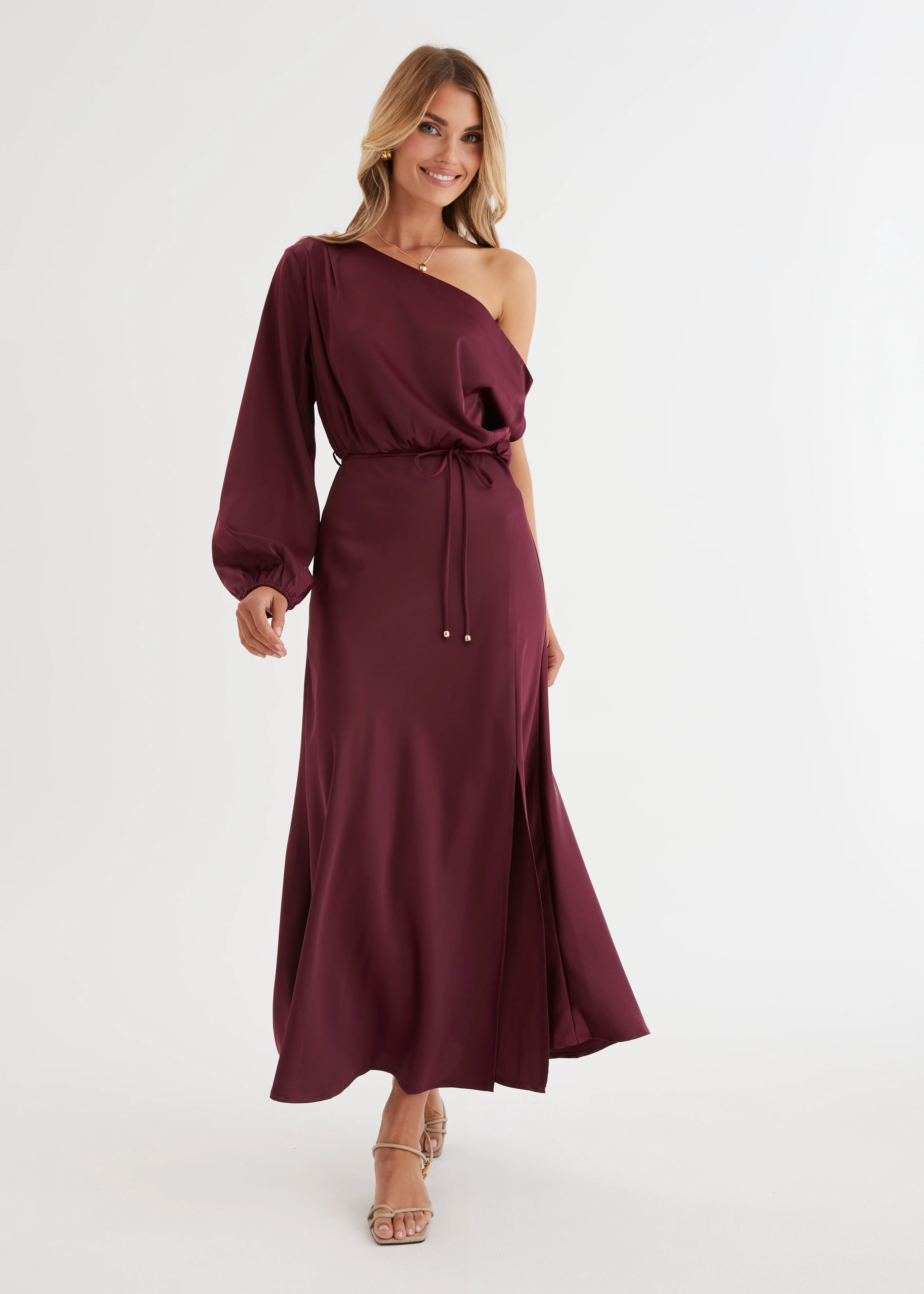Skylah Drop Shoulder Midi Dress - Wine
