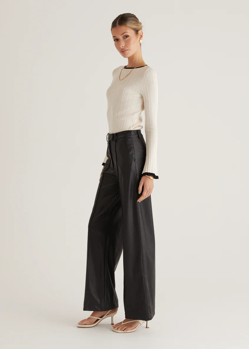 Karley PU Wide Leg Pants - Black