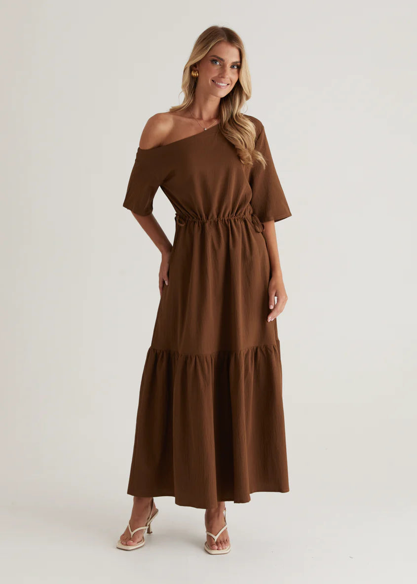 Loren Drop Shoulder Maxi Dress - Chocolate