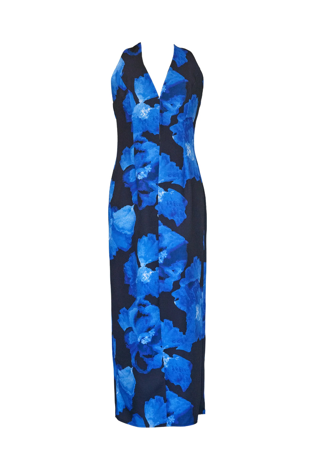Tibetan Halter Maxi Dress - Blue Floral