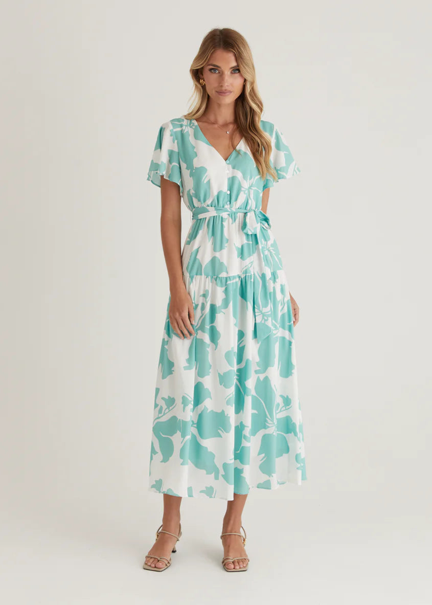 Vino Midi Dress - Green Floral