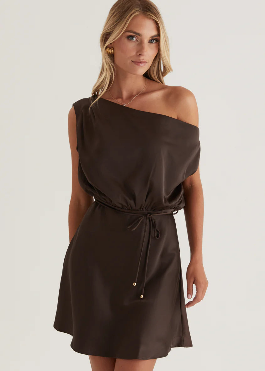 Zeke One Shoulder Dress - Chocolate