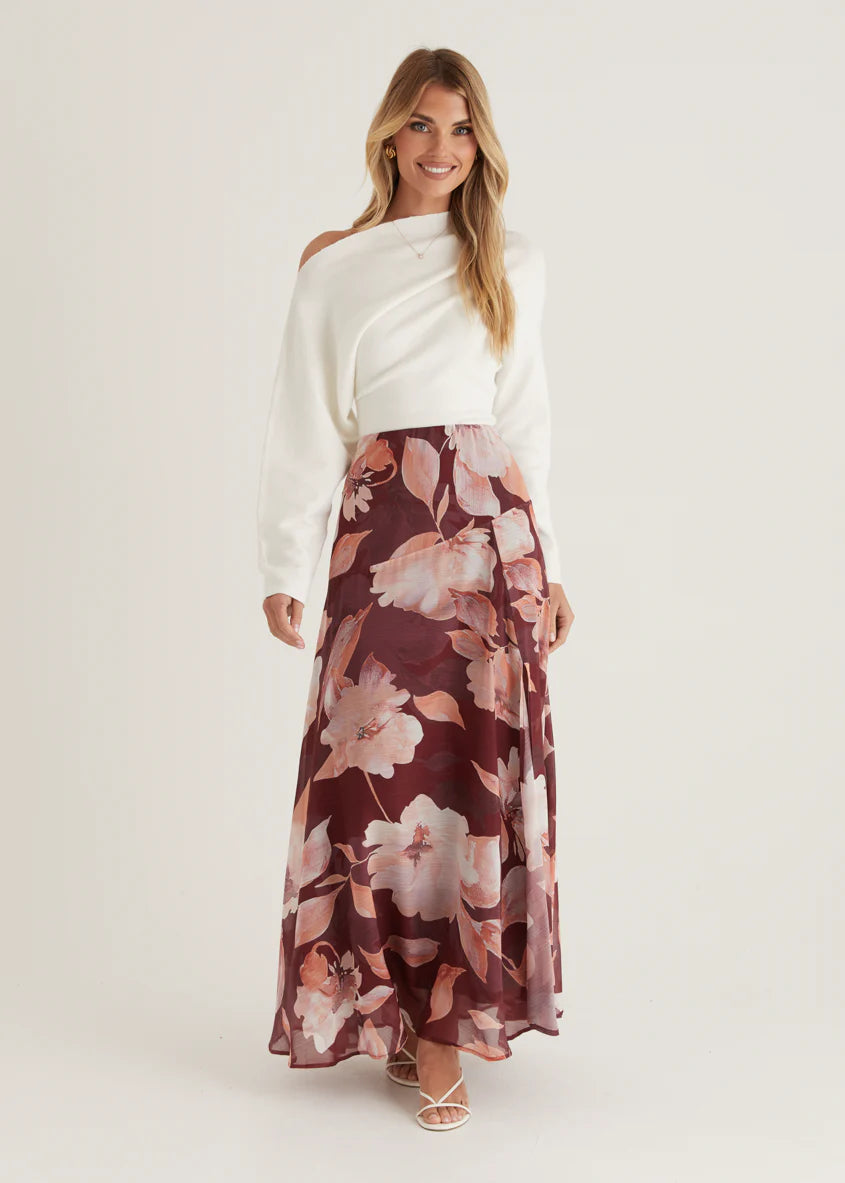 Tatum Maxi Skirt - Burgundy Floral