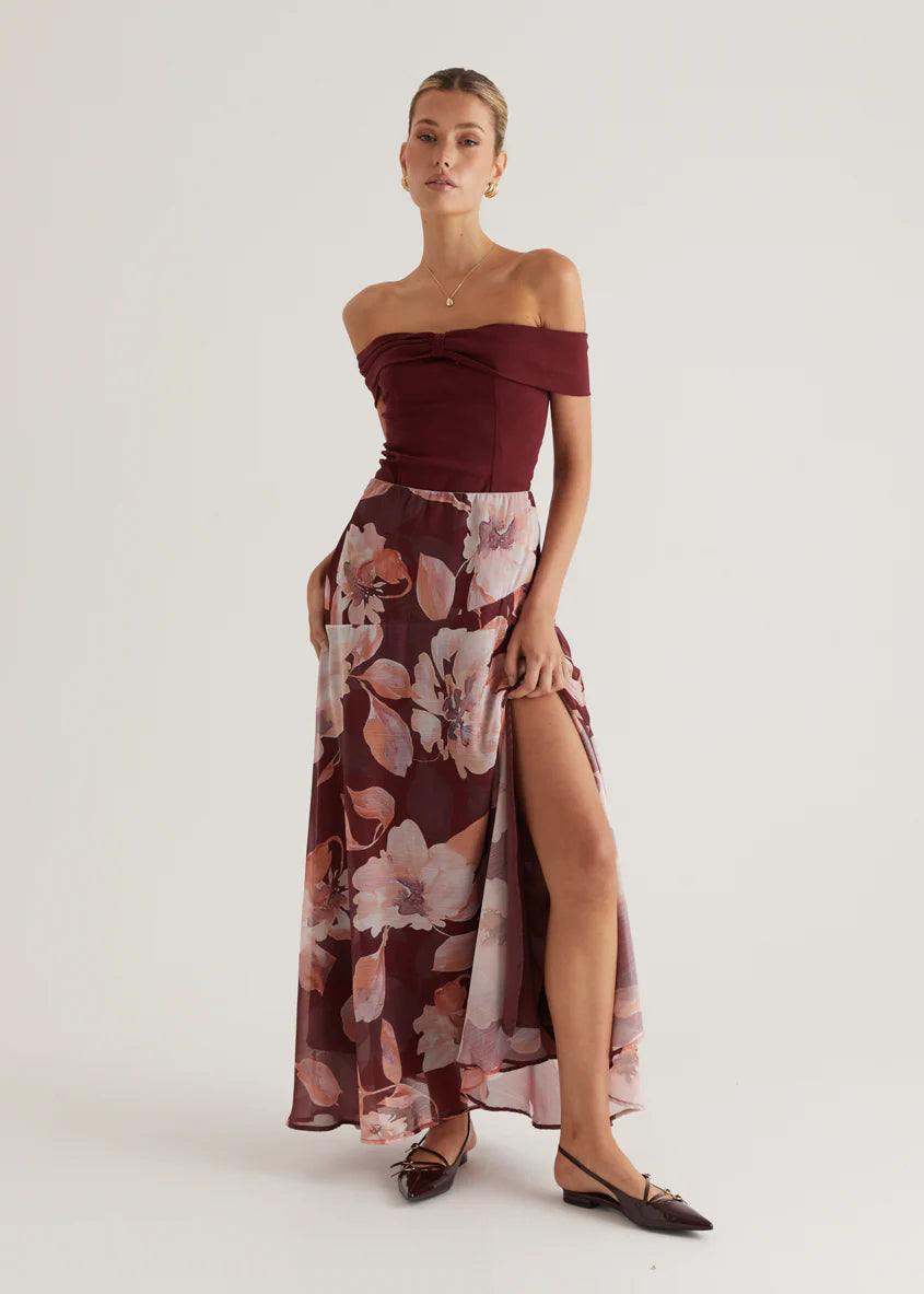 Tatum Maxi Skirt - Burgundy Floral