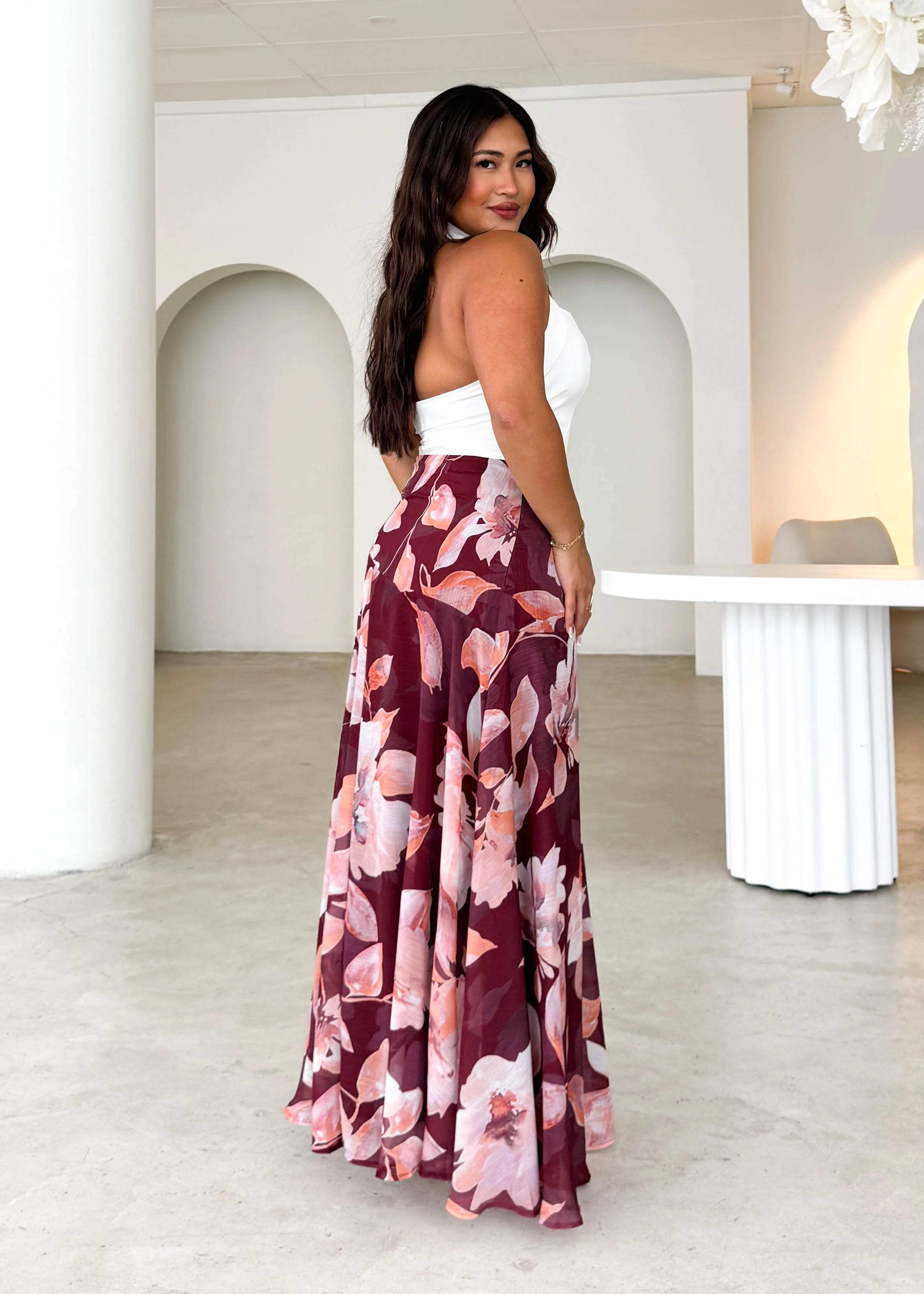 Tatum Maxi Skirt - Burgundy Floral