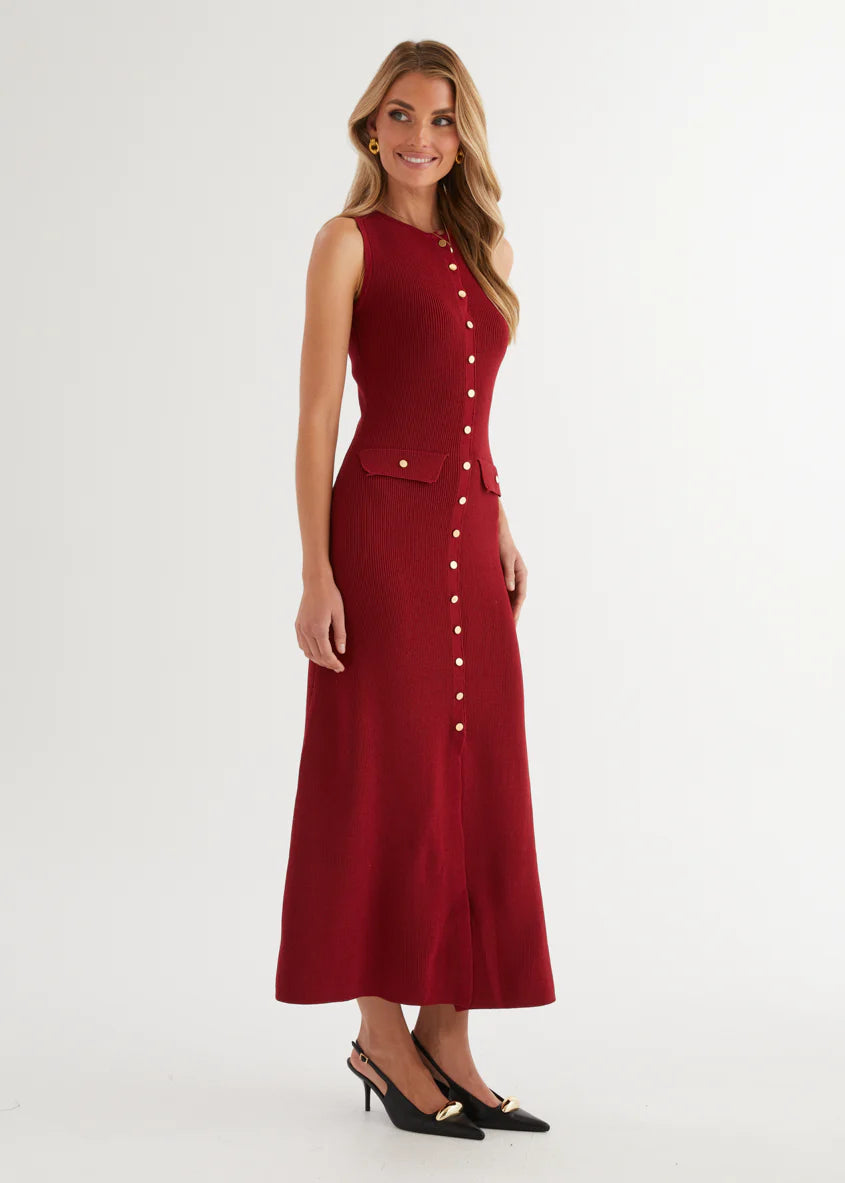 Tully Knit Midi Dress - Wine