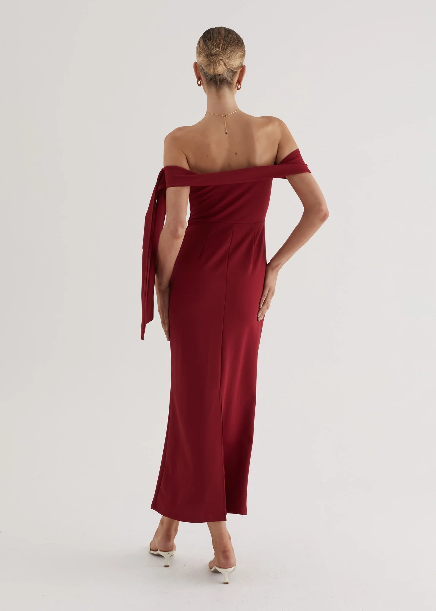 Renia Off Shoulder Maxi Dress - Cherry