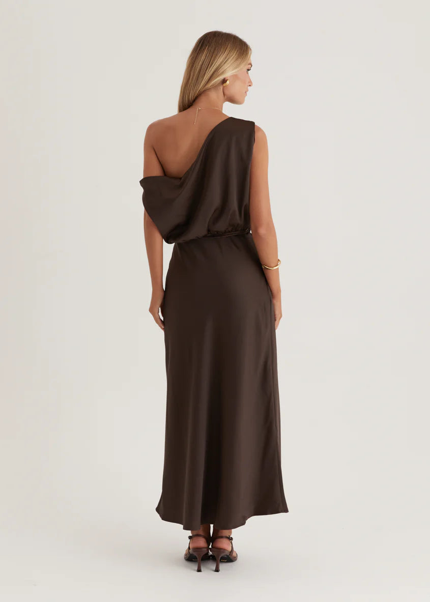 Marisa Drop Shoulder Midi Dress - Chocolate