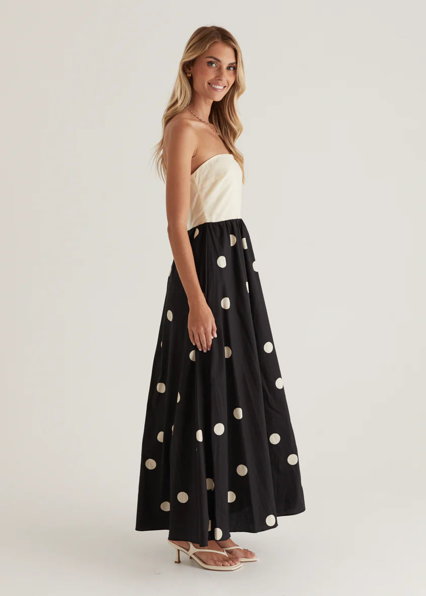 Nadya Strapless Maxi Dress - Cream Polka