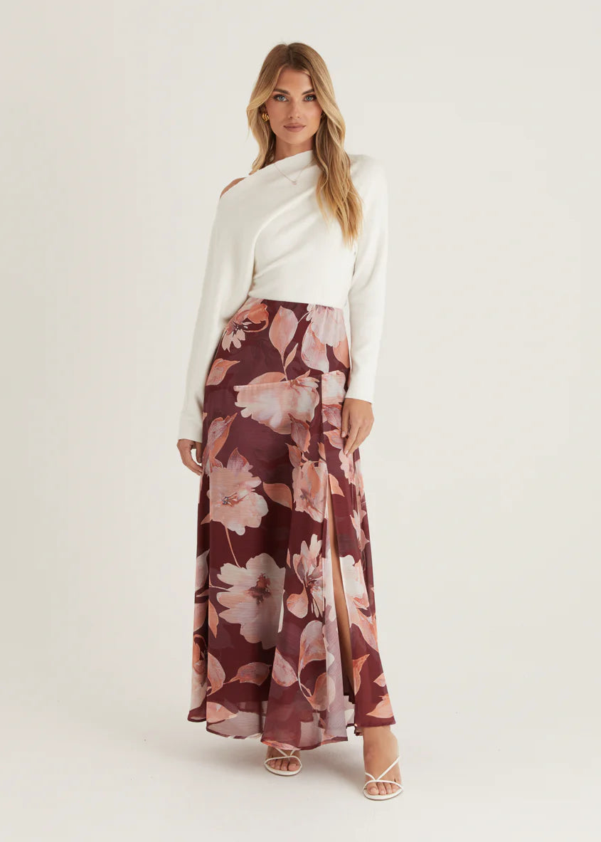Tatum Maxi Skirt - Burgundy Floral