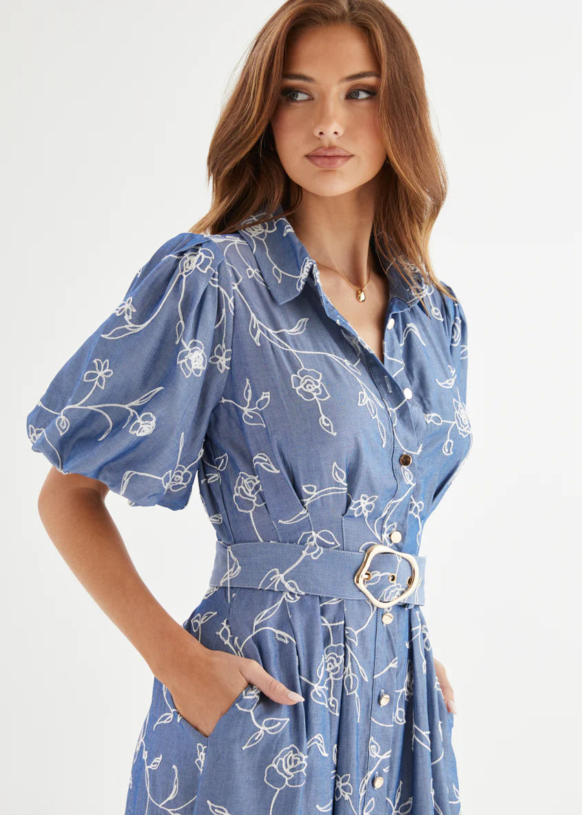 Wanderer Midi Dress - Indigo Chambray