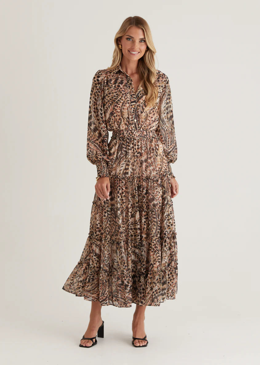 Brigette Maxi Dress - Peach Feather