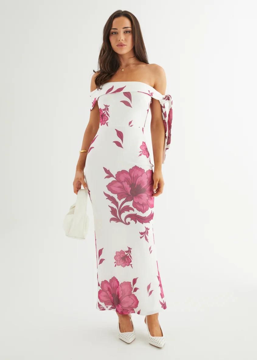 Madisyn Mesh Maxi Dress - Berry Flowers