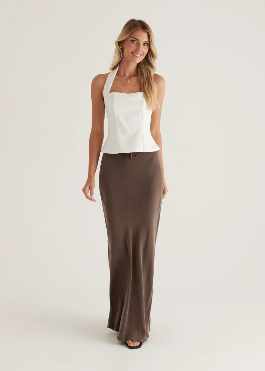 Klarey Cupro Maxi Skirt - Warm Grey