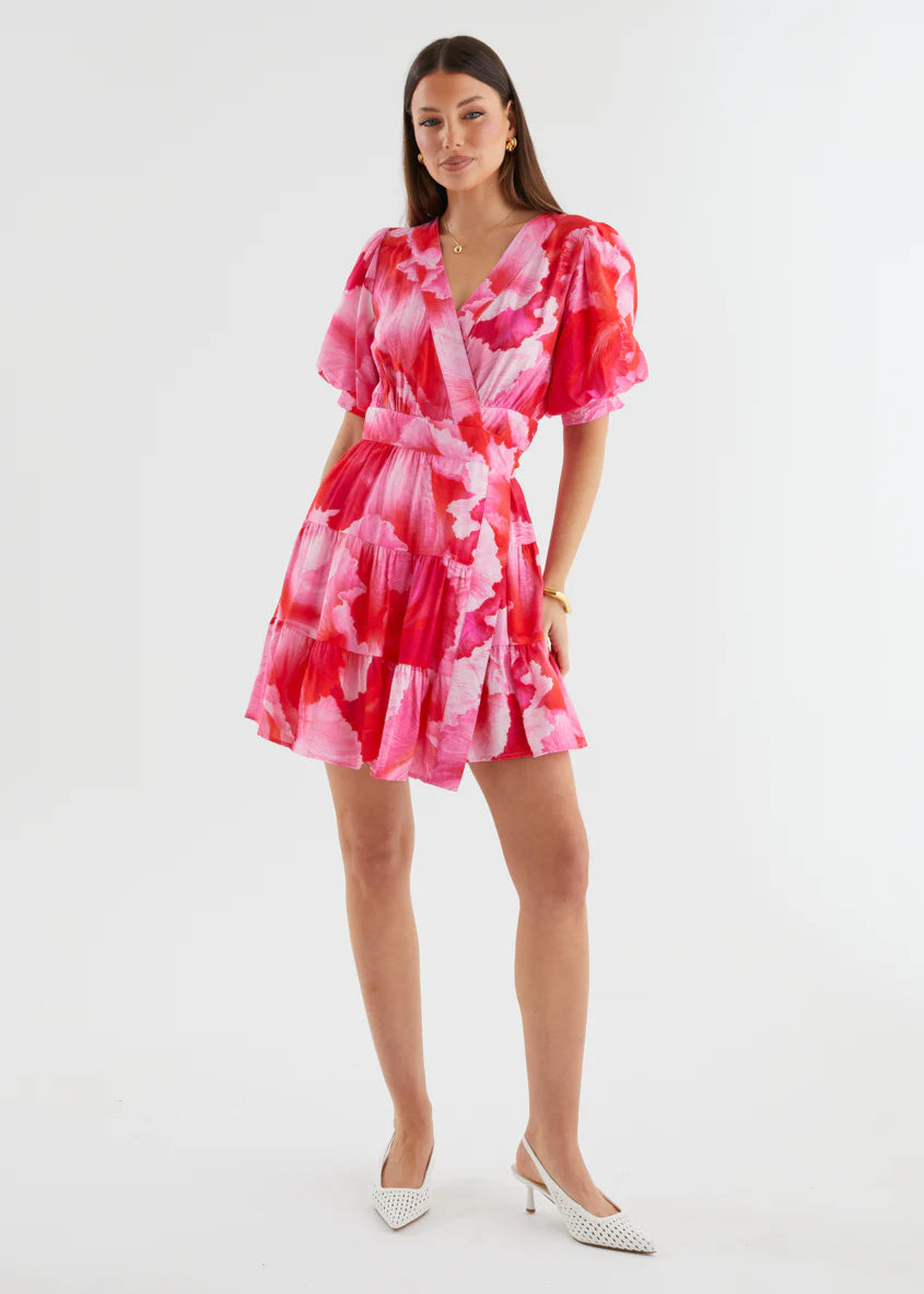 Emely Wrap Dress - Strawberry Abstract