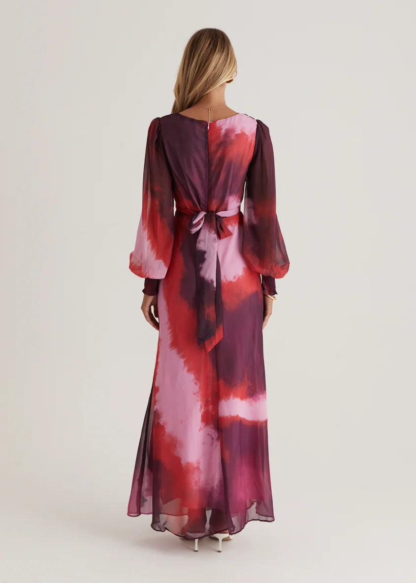 Camellia Midi Dress - Plum Tie Dye