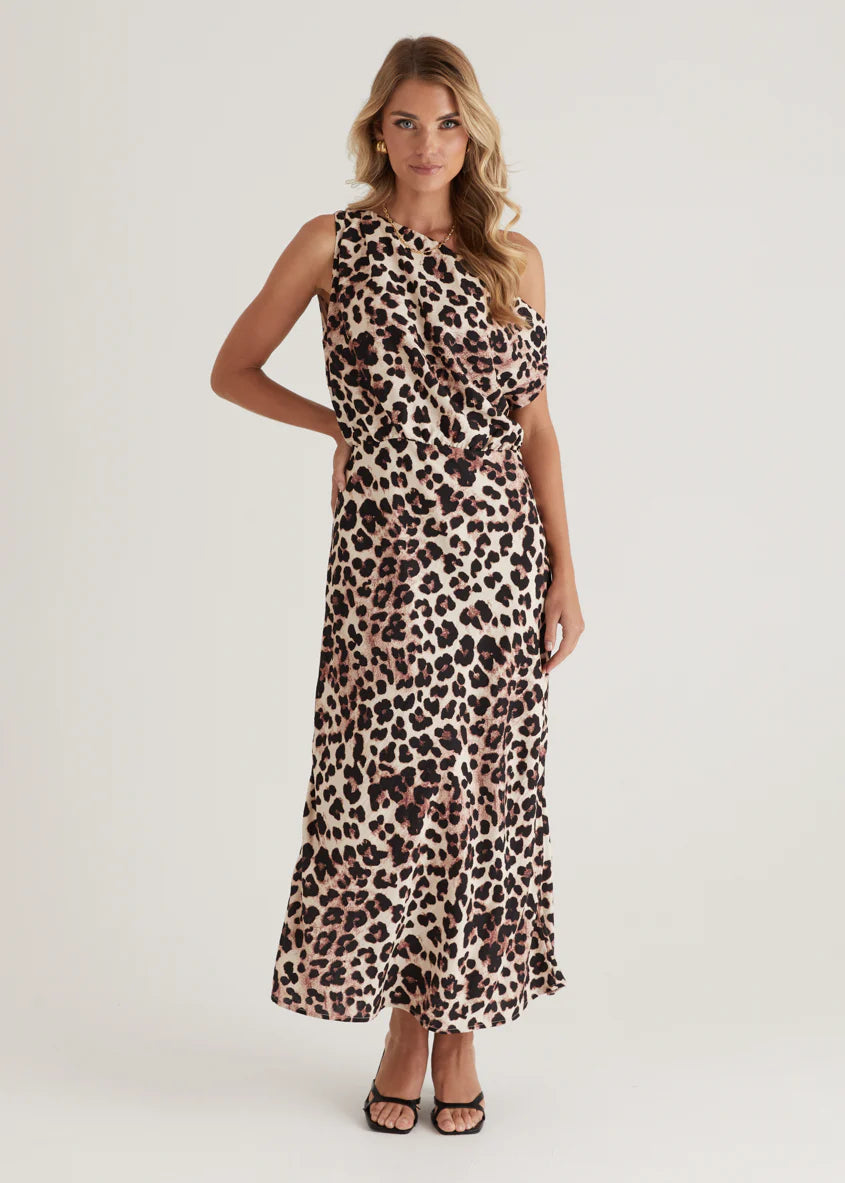 Banksy One Shoulder Maxi Dress - Leopard
