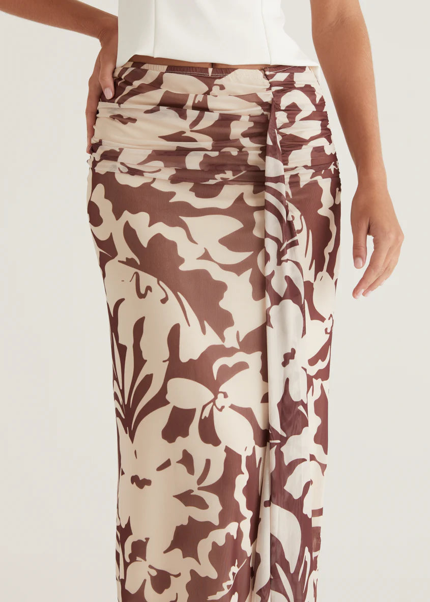 Eyso Mesh Maxi Skirt - Choc Flowers